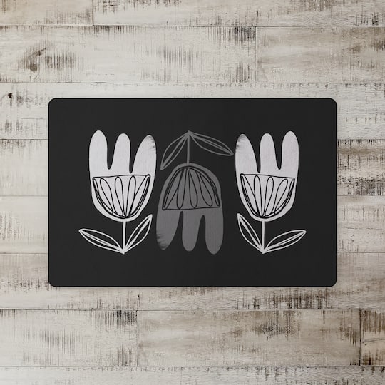 Mid Mod Gray Florals 27" x 18" Floor Mat